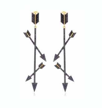 EROS Criss Cross Arrow Earrings, featuring rich black diamonds set in 18k gold.
