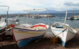 Kamini Harbor in late February--boats are still out of the water but the sun is shining.
