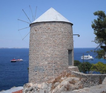 A windmill with a view on Hydra Island Greece